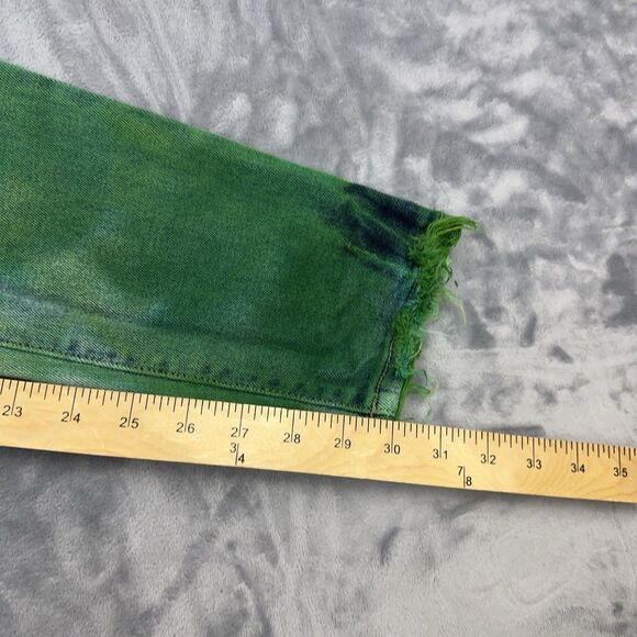 Sync Denim Jeans Mens Size 34 Green Tie Dye Distressed Skinny Jeans - Picture 16 of 16